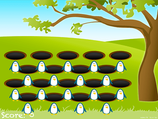 Our penguins are positioned just below their holes, and they'll become invisible once added to a crop node.