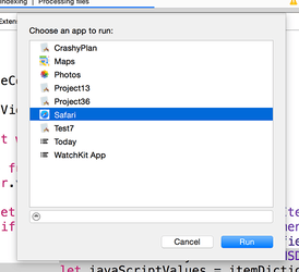 Xcode will ask you which app you should run with your extension. Please choose Safari.