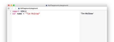 În Xcode playgrounds, codul se scrie în partea stângă iar rezultatele apar în partea dreaptă o secundă mai târziu.