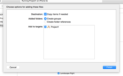 Lorsque vous ajoutez des éléments dans Xcode, assurez-vous de ne pas choisir Create Folder References.