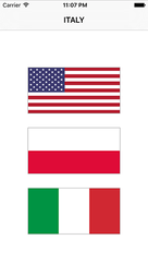 Votre jeu pour le moment : trois drapeaux différents, avec une réponse correcte en haut.