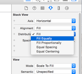 Change your stack view's distribution setting to be Equal to have its subviews take up an equal amount of space.