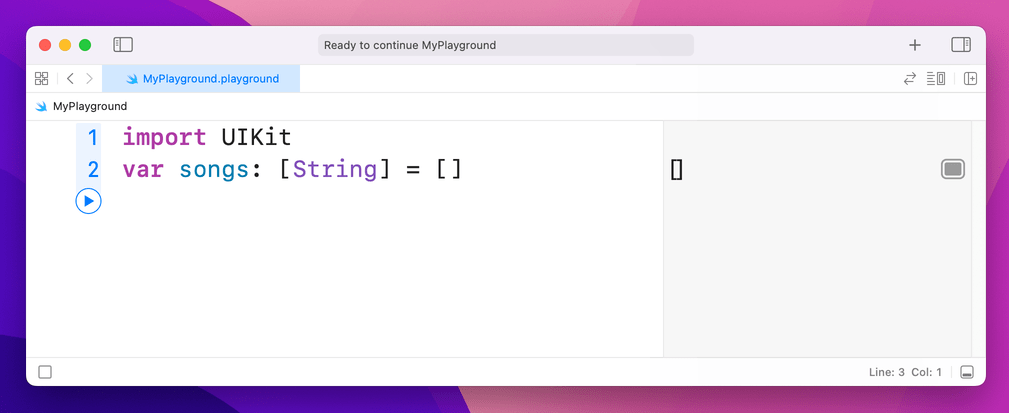 Initializing a typed Array with empty brackets.