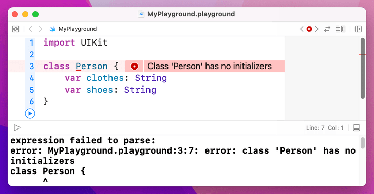 The class declaration is invalid because an initializer is missing.