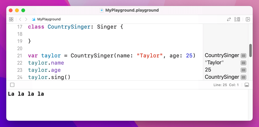 By default, `CountrySinger` does everything `Singer` does.