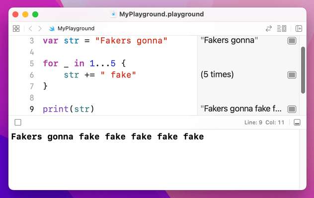 Appending “fake” five times with a for loop.