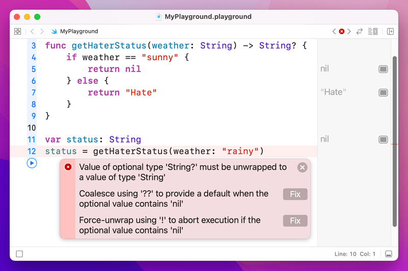 Swift prevents us from using an Optional String as a String.