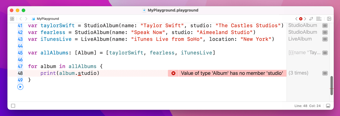 Trying to access `studio` on `Album` results in an error.