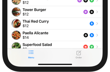 A close up of a SwiftUI tab bar, showing tabs for Menu and Order.