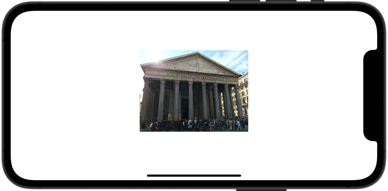 A phone showing an image of the Pantheon in Rome. The image is no longer stretched.