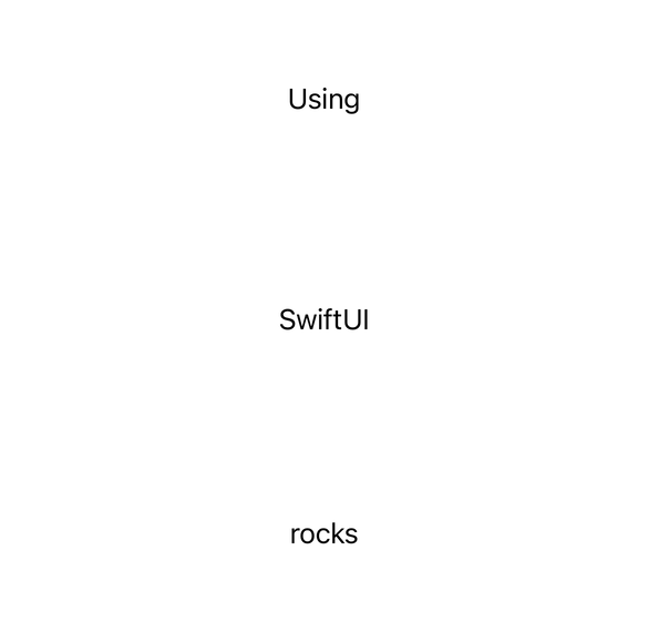 The text “SwiftUI” surrounded by lots of whitespace, with the text “Using” above and “rocks” below.