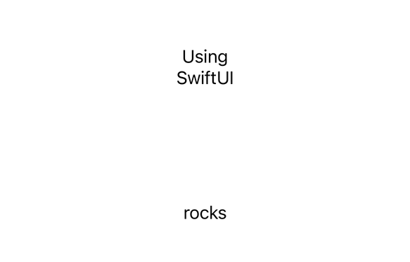 The text “Using” and “SwiftUI” placed a long distance above the text “rocks”.
