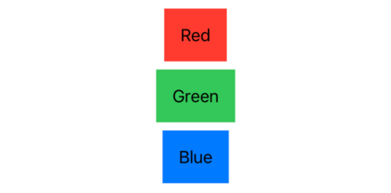 A red, green, and blue rectangle arranged vertically with their respective colors printed on them.