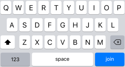 A keyboard with a blue “join” button in the bottom right.