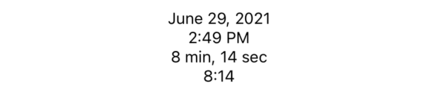 The lines “June 29, 2021” and “2:49 PM”, as well as two lines counting down from 10 minutes reading “8 min, 14 sec”, and “8:14” respectively.