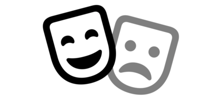 A symbol showing a smiling mask in the foreground and a fainter sad mask in background.