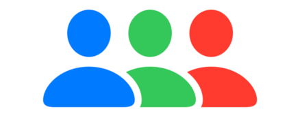 Three slightly overlapping person icons, in blue, green, and red from left to right.