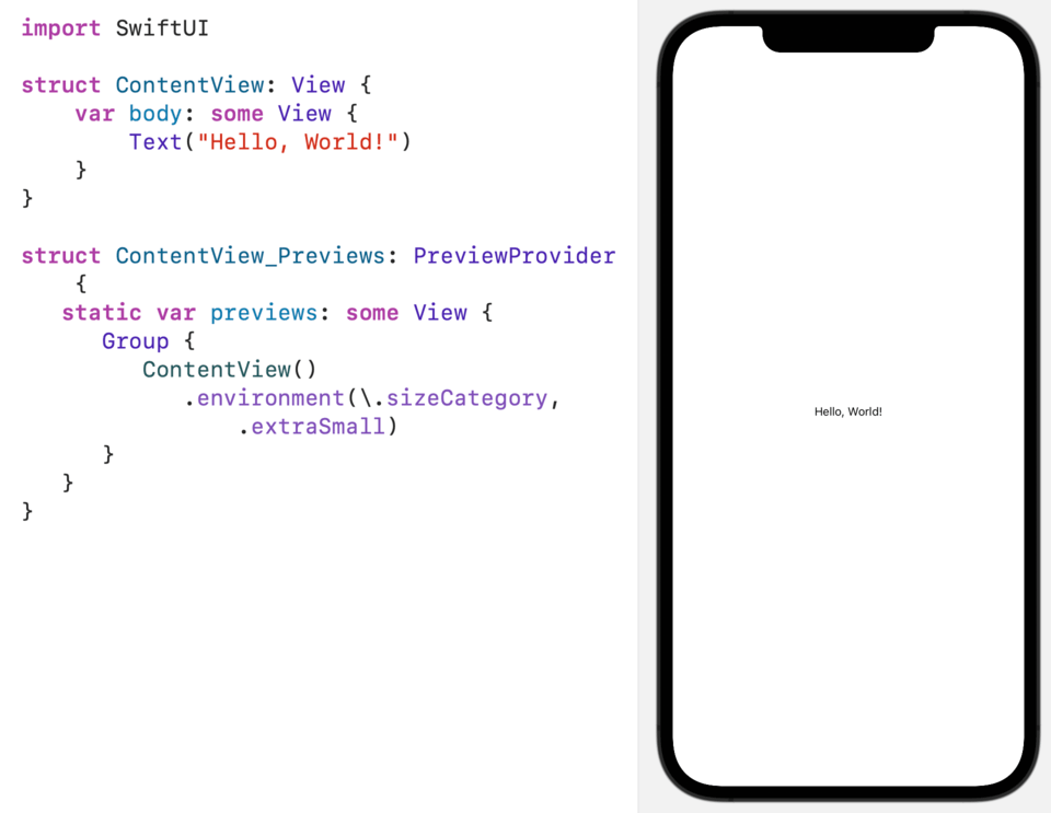 The Xcode Preview showing some very small text.