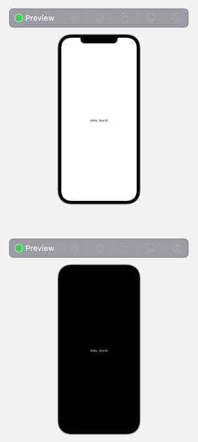 Xcode showing Previews in Light and Dark Mode.