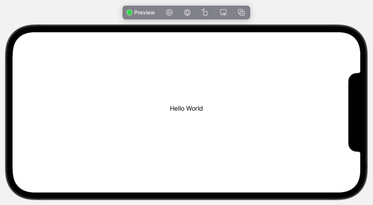 An Xcode Preview of a phone rotated left into Landscape orientation.