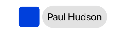 A blue rounded rectangle beside a grey capsule containing “Paul Hudson”.