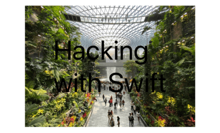 The words “Hacking with Swift” over an image of the indoor waterfall at Singapore's “Jewel” airport terminal.