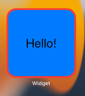 An iOS widget showing the word Hello against a blue background, with a red border.