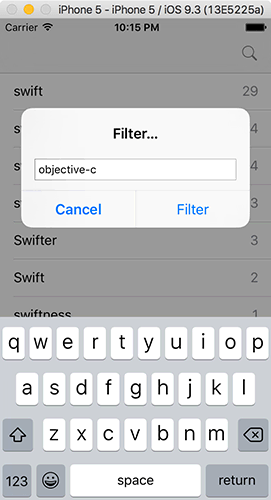 Users can filter either by substring or frequency from a single text field.
