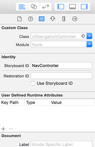 Use the identity inspector to configure your navigation controller with a storyboard identifier.