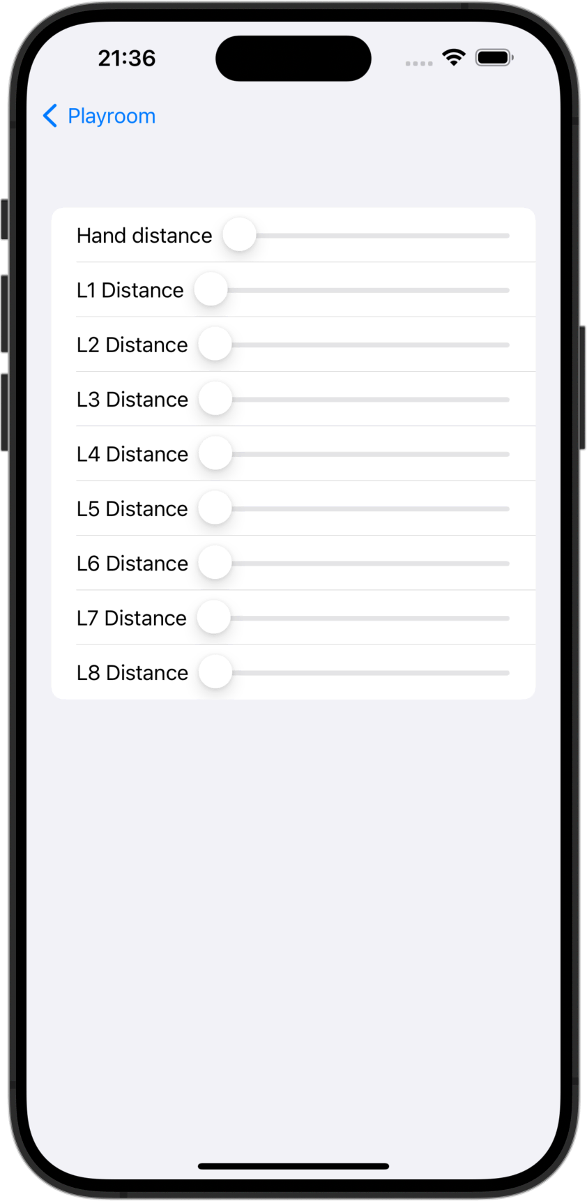 A long list of sliders marked L1 Distance, L2 Distance, etc.